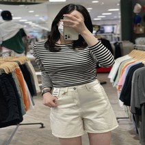후아유 후아유 여셩 골지 크롭 긴팔티(스트라이프 귀여운 포인트 학생)_A WHLAC3892F