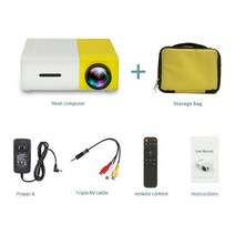 LEJIADA YG300 Pro LED 미니 프로젝터 480x272 픽셀 1080P HDMI USB 오디오 휴대용 홈 미디어 비디오 플레이어 지원, 협력사, 노란색 플러스 가방, 영국 플러그