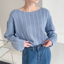 오오엘 여성용 꽈배기 루즈핏 옆트임 보트넥 크롭 잔꽈R 니트