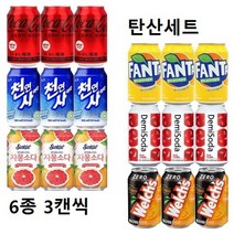 [한번에먹자] 캔음료 세트 355ml 환타파인애플+데미소다레드애플+웰치스제로오렌지+코카콜라제로+천연사이다+자몽소다, 6종 3캔씩 / 총18캔
