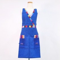 미도규방 전통 브이넥 한복 모시 앞치마 카페 공방 에이프런 선물 기념품, 파랑
