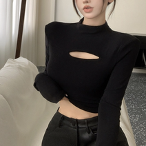 cammello 러블리 가슴트임 긴팔 니트 크롭티