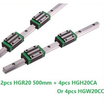 선형 가이드 레일 HGR20 500mm HGH20CA 또는 HGW20CC cnc 라우터 용 블록 캐리지 4 개 2, [01] HGR20 500MM, [01] HGH20CA