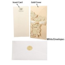초대장 카드 510Pcs 레이저 컷 결혼식 초대장 카드 사랑 심장 리본 신부 샤워 웨딩 파티 용품과 인사말 사, 07 One Set Gold_02 10pcs