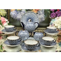 임페리얼포슬린 22 피스 코발트 Net Tea Service 세트 Six 로모노소프