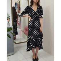 도트 땡땡이 언발 프릴 랩원피스