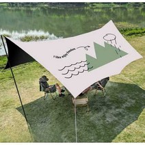 방수 텐트 아웃도어 캠핑 어닝 타프 하비타프 프린팅, 크림-(캐노피세트/부속품포함) 3.1x4.1m