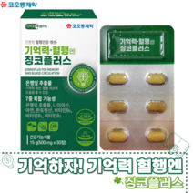 징코 플러스 기억력 영양제 혈행개선 실버 노인 중년 부모님 은행잎추출물 비타민B 식약처 인증 인정 코오롱제약, 1개, 징코30정