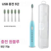 전동칫솔 성인 충전식 초자동 음파전동당 남녀 커플세트 발렌타인 선물, 블루핸들+6브러시헤드+충전라인(5속도)+여행휴대용상자, 하나
