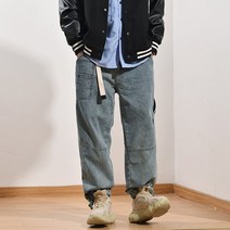 불규칙한 포켓 디자인 센스 바지 남성 청바지 스티치