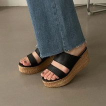 다잇템 [다잇템] 여성 스트랩 키높이 더블 플랫폼 샌달 코르크 슬리퍼