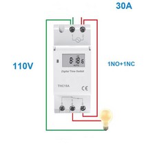 THC15A DIN 레일 4 핀 전압 출력 디지털 스위치 타이머 교체 배터리 포함 전자 시간 릴레이 220V 110V 24V 12V, 110V-1NO1NC