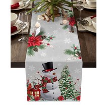 크리스마스테이블매트 포인세티아 눈사람 눈송이 리넨 테이블 러너 식탁 웨딩 크리스마스 장식 세탁 가능, 03 200x33cm 78x13inch, 06 LXM11791
