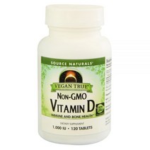 Source Naturals Vegan True™ 유전자 변형 성분이 없는 비타민 D 1000 IU 120정