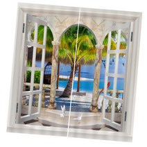 WJSHOP 2Pcs 풍경 풍경 창 문 커튼 블라인드 3D 인쇄 된 장식
