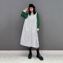 XITAO 캐주얼 스트라이프 셔츠 원피스 루즈핏 트렌디한 컬러 접합 긴팔 여성용 가을 심플한 원피스 WLD8809