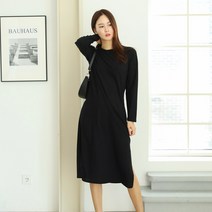 프롬코 자체제작 여성 긴팔 시크 골지 옆트임 원피스 FRC108