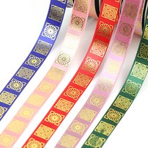 전통무늬 금박리본 15mm 25mm X 12yd 1롤 유니아트, 살구핑크색