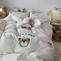 사랑스러운 Daer 자수 침구 세트 Catu 양 패턴 이불 커버 시트 베개 침대, 04 180x200cm bed 4 pcs, [03] 3
