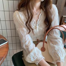 봄 여성 브이넥 블라우스 부드러운 스타일 디자인 셔츠