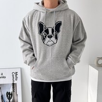 베럴댄나우 남녀공용 오버핏 불독 자수 기모 후드티