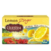 Celestial Seasonings 허브 티 과일 티 샘플러 라즈베리 징거 컨트리 피치 패션 와일드 베리 트루 블루베리 블랙 체리 무카페인 18개입 6팩 335429, Lemon Zinger