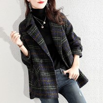 여성반코트 빅사이즈 오버핏 체크 피코트 학생코트