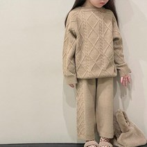 러블리 엠마 아동 상하복 세트 니트 스웨터 밴딩 와이드 팬츠 꽈배기 남여공용
