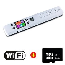 명함스캔 북스캐너 비파괴 휴대용 A4 스캐너 Iscan WiFi 1050 인치 당 점 JPG/PDF 사진 이미지 책 문서 LCD, 06 Wifi 32G SD Card