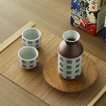 한자 도자기 사케 술잔 술병 도쿠리 세트 3p, 한자 화이트 (CF10028)