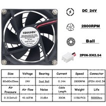 열교환기 판형열교환기 dc 5v 12v 24v 80mm 8025 냉각 팬 쿨러 팬 pc, 24v 볼 2800rpm