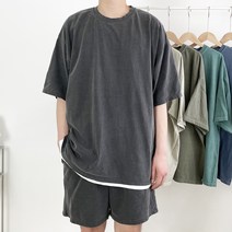 지금JIIGEUM 오버핏 피그먼트 반팔 반바지 세트