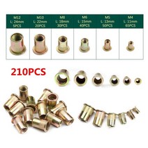 팝너트건 공구 리벳 너트 박스 리벳 너트 탄소강 플랫 헤드 세트, 210PCS M4-M12 Rivet, CHINA