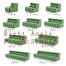 소켓 커넥터 2-12pin 2edg5.08 pcb 나사 고정 터미널 블록 커넥터 2edg 5.08mm 피치 직선 바늘직각 곡선 핀 헤더 플러그 소켓, 직각, 10쌍, 12핀