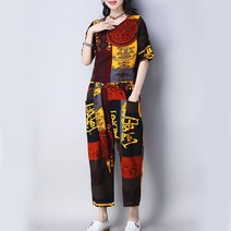 개량한복 스타일 바지 상하세트 투피스 어머니옷 린넨 에스닉 화려한 색상
