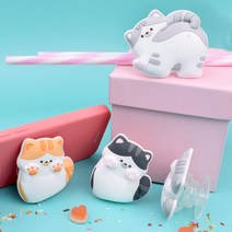 나인어클락 고양이 냥이 스마트 그립 실리콘 톡 핸드폰 거치대, 까꿍 고등어냥
