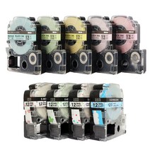 정품아닙니다. 엡손 호환 라벨 프린터 테잎 TAPE 테이프 카트리지 6mm 9mm 12mm 18mm 24mm 36mm 예쁜 파스텔 꽃모양 라벨 프린터 테이프, 라벨SC9BW파랑바탕/검정글씨