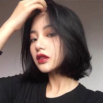 [SSD] 여자 단발머리 앞머리 없는 자연스러운 통가발 3컬러, 가발+헤어네트세트, 내추럴 블랙