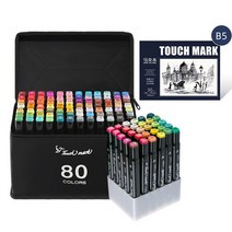 Touch Mark 터치마카펜 + 파우치 + 플라스틱 케이스 + 스케치북 세트+무작위 선물, HAI-TUA만화 60색