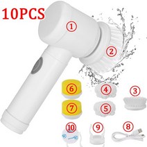 무선 주방 욕실 화장실 전동 청소기 다기능 무선 전기 청소 브러시 ​​가사 주방 설거지, USB 충전 10pcs