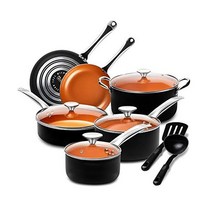 [해외] 미켈란젤로 냄비와 팬 세트 12개 세라믹 인테리어가 있는 논스틱 구리 쿡웨어 세트 필수 구리 냄비와 팬 세트 논스틱 세라믹 쿡웨어 세트 12개 주걱 & 스푼이 있는