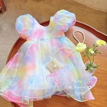 유아 여아 아동 여름 레인보우 네온 컬러 반팔 퍼프 샤 드레스 원피스 공주 화동 결혼식 돌잔치 러블리 촬영 자매룩