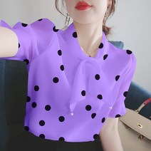 퍼프블라우스 도트 여성 시폰셔츠 2022년여름 반팔 t셔츠서양스타일 상의 루즈핏 예쁨 이너셔츠