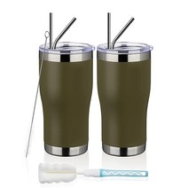 MEWAY 591.4 ml 20oz 스테인리스 스틸 텀블러 2팩 벌크 뚜껑 포함된 진공 단열 커피 컵 혼합 색상 이중 월 파우더 코팅 여행용 머그컵 증정 냉온열 보온컵 2개 세트, Army Green_12