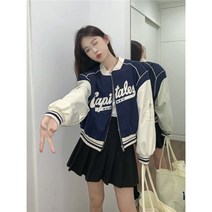 여성야구점퍼 항공 봄 블루종 프라이드 스트리트 아메리칸 레트로 야구 유니폼 코트 자수 캐주얼 자켓 탑 대비 색상 가을