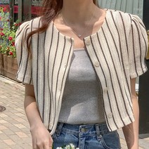 팔뚝살커버 노카라 퍼프셔링 크롭 자켓 가디건.드레스날다