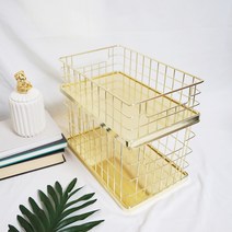 마이글로우 로즈 골드바구니 책장 수건 철망 수납 와이어 네트 바스켓, 1개, 골드(중)