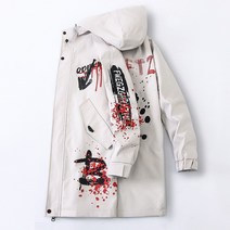 남성 오버 핏 자켓 빅 사이즈 코트 바람막이 가을 겉옷 작업자 바디 롱 윈드 브레이커 봄 프린트 의류 후드
