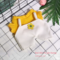 PKTOYS 귀엽고 DIY 피겨 액세서리 뽀글 귀여운 리스마스 여자친구 선물 추천 오리인형 옷 30cm, 옐로 티셔츠+화이트 오버올, 30센티 오리 피규어 적합