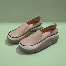 여성 부드럽고 푹신한 가죽 단화 슬립온 키높이 5cm 컴포트 편리화 소프트 플랫슈즈 발편한 로퍼